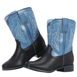 RLW Kids Cowboy Boots for Boys Girls, Square Toe Riding Western Cowgirl Boot with Walking Heel for Youth Toddler/Little/Big Kid, Blue 3 Little Kid