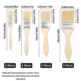 Flat Brush Set, 32 Pieces Brush Set, Glaze Brush, Flat Brush Set 15/25.4/38.1/50.8 mm, Brush Set Flat Brush with Wooden Handle, Flat Brush Varnish Brush Wood Set, for Painting Supplies, for Painting,
