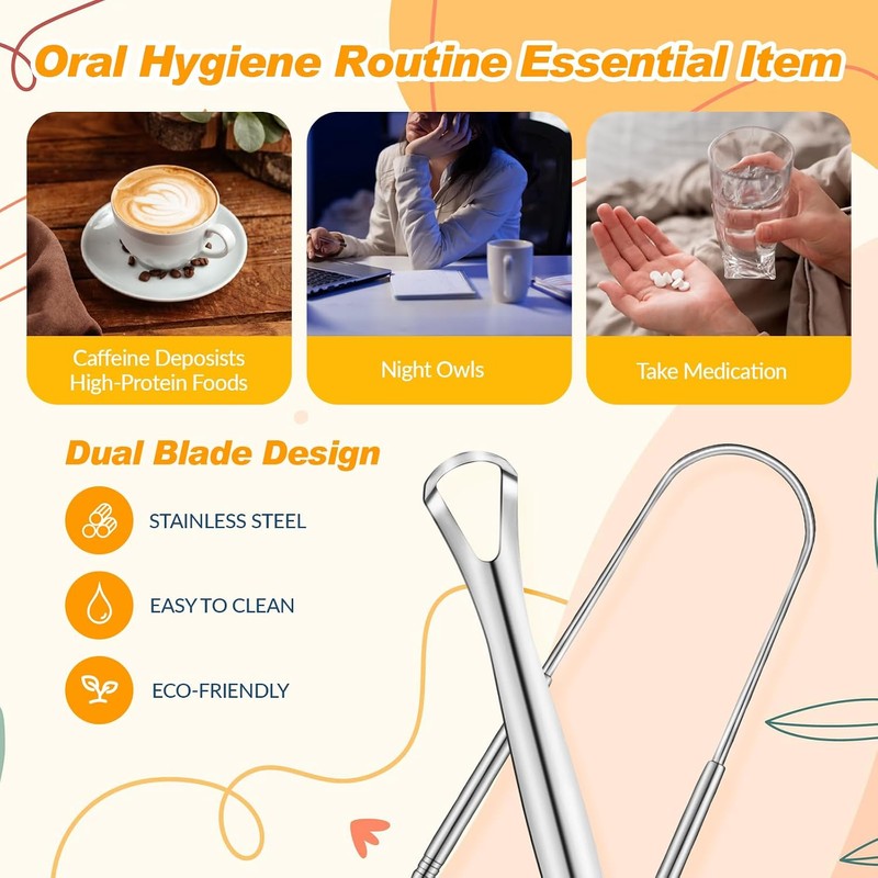 2 cepillos para lengua, resistentes, reutilizables, de acero inoxidable, herramientas