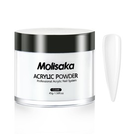 Molisaka Clear Acrylic Powder for Nails, Professional Glitter Acrylic Nail Powder, Long-Lasting Acrylic Powder for Extension French Nail Art, Acrylic Nail Supplies Sets for Nails Beginners (1.58oz)
