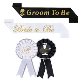 Groom and Bride to Be Sash,Groom and Bride Badge Bachelorette Party Set, 4 PCS Bachelor Engagement Bridal Shower Party Supplies,Bachelor Party Accessory for Future Groom,Wedding Gift from Bride