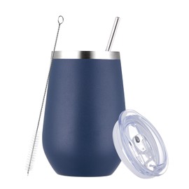 MEWAY Durable 12oz Stainless Steel Wine Tumbler with Lid and straw - Vacuum Insulated Coffee and Wine Cup for Travel, Parties, and Outdoor Events(Navy,1)