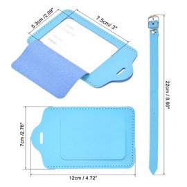 sourcing map Luggage Tag PU Holders, 12x7cm Baggage Label Identifier with Straps for Backpack Travel Bag Suitcase, Light Blue Pack of 2