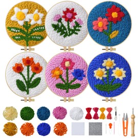 Embroidery Kit for Beginners, Adults DIY Starter Kit, Cross Stitch Kits with Tools, Stamped Patterns, Colorful Threads with Punch Needles, Step by Step Instructions, Hand Craft Gift for Adults Teens