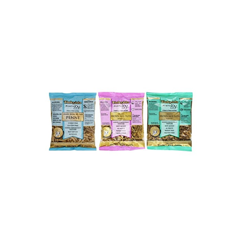 Tinkyada Organic Gluten-Free Brown Rice Pasta 3 Shape Variety Bundle,