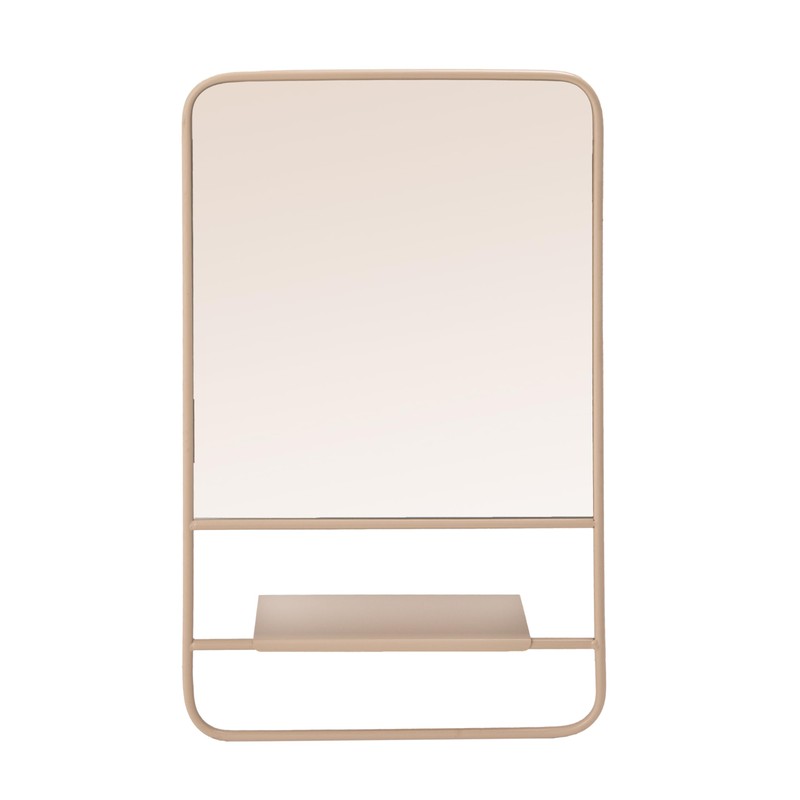 Bloomingville Metal Wall Mirror with 3 Shelves, Blush Color