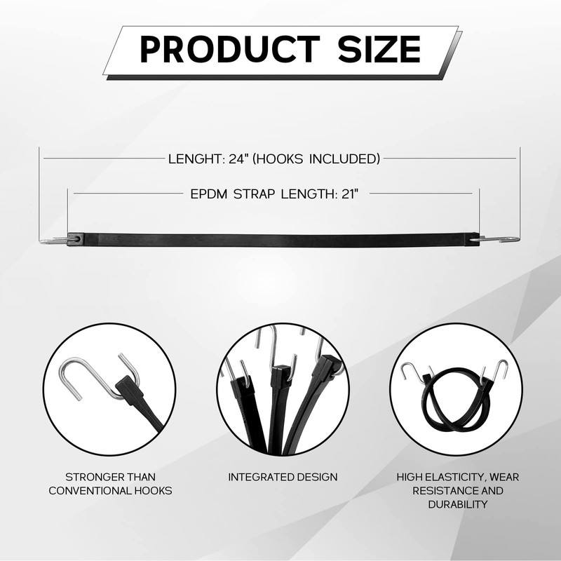 ROBLOCK 21" Rubber Tarp Straps with 150% Max Stretch, 100%