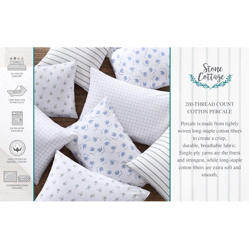 Stone Cottage - Twin Sheets, Cotton Percale Bedding Set, Crisp