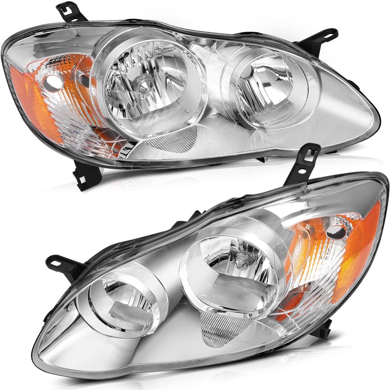 ECCPP Headlight Assembly Pair For Toyota Corolla 2003-2008 Chrome Housing