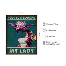 Butt Napkins - Gothic Bathroom Decor for Women - Dragon Decorations - Funny Bathroom Wall Art - Toilet Paper Wall Art - Restroom Sign - Bath Wall Decor - Goth Wall Art - Guest Bath - Powder Room Decor