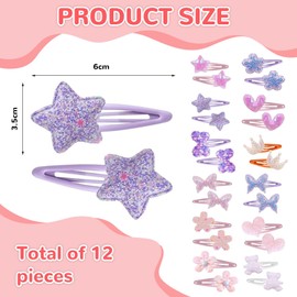 BelleVive 12 Pairs of Children's Hair Clips, Crown and Butterfly Shaped Hair Slides and Pins, Metal Snap Accessories, Sparkly Hair Accessory for Toddlers, Girls