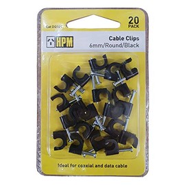 HPM DQ004 6mm Black Cable Clips Accessory - Cable clips round type Pack of 20 6mm black