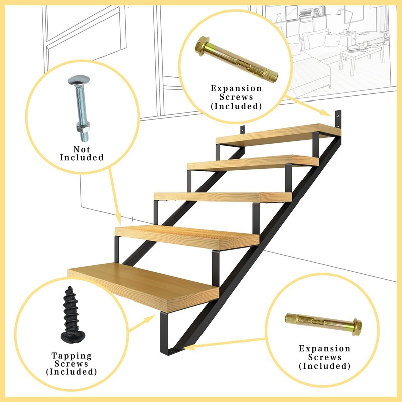2 Packs Metal Stair Step Stringers, 5 Step Steel Riser