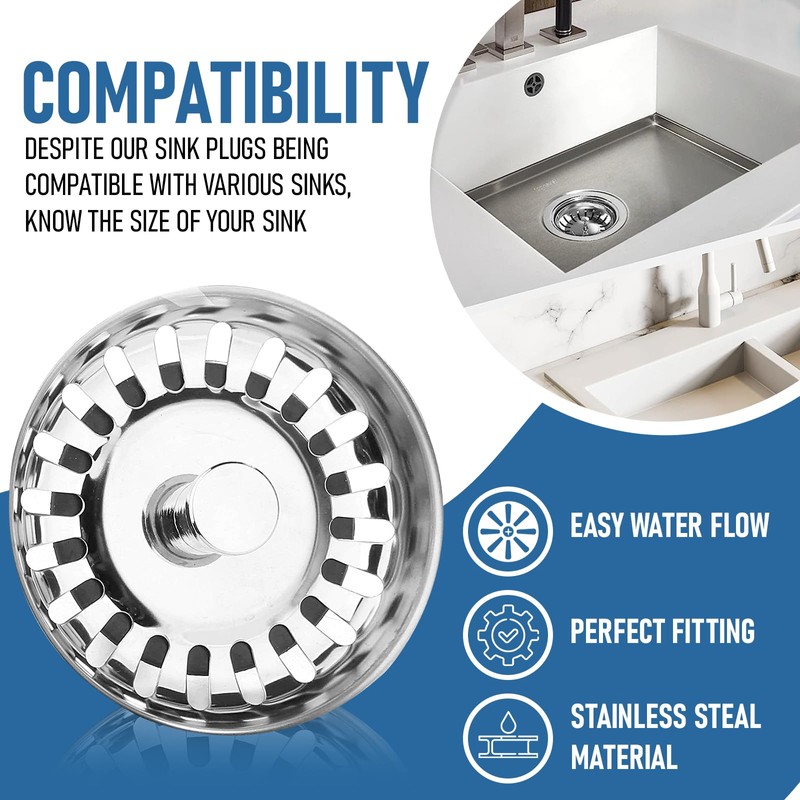 NAVZA Kitchen Sink Plug and Strainer, Stainless Steel Sink Plug