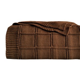 ATMOSURELY Ultra Soft Checkered Cable Knit Throw Blanket Cozy Plaid Knitted Blanket Lightweight Warm Woven Farmhouse Blanket All Seasons for Sofa Bed Couch Camping Travel 50x60 Inches (Brown, 50"x60")