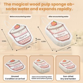 BLXDWaron Wood Pulp Compression Cotton Strawberry Drinks Shaped Kitchen Sponges