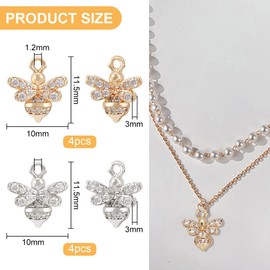 BENECREAT 8Pcs 14K Gold Platinum Plated Bee Charms, Cubic Zirconia Double Bee Charms Pendant for Jewelry Making Bracelet Necklace Making DIY Accessories