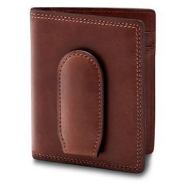 Bosca Men's Wallet, Dolce Leather Front Pocket Bifold Wallet with Magnetic Clip, Dark Brown