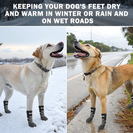 SCENEREAL Anti Slip Dog Socks Boots, Dog Shoes for Hot/Cold Pavement Snow Rain Days, Waterproof Grip Doggy Booties for Hardwood Floor, Winter Paw Protectors for Small Medium Large Senior Old Dogs