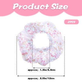 Sparkly Sequins Hair Scrunchies 2 PCS Satin Scrunchies for Women Large Embellished White Solid Crystal Scrunchie Soft Hairs Ties, Ponytail Holders Hairs Bands for Women and Girls - White