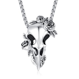 Raven Skull Necklace for Men Sterling Silver Viking Raven Necklace Raven Pendant Gothic Raven Jewelry Gifts for Women