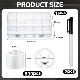 Suncalla 800 Pcs Blank Clothes Hanger Size Markers Plastic Garment Size Tag DIY Snap Labels Clips Round Small White Garment Coding Label for Clothing Racks with 1 Storage Box 2 Marker Pen
