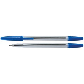 OFFICER PRODUCTS Basic Ballpoint Pen, Colour: Blue, Pack of 50, Line Width 1.0 mm, Transparent Casing, Line Thickness 0.7 mm, Ideal for the Office, Home Office or School