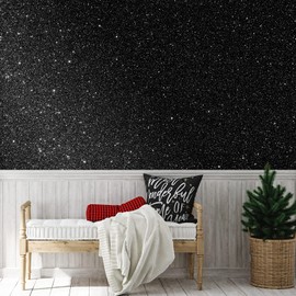CHIHUT Glitter Black Wallpaper 15.7''x100'' Peel and Stick Wallpaper Self Adhesive Removable Black Glitter Wallpaper Stick and Peel for Bedroom Walls Fabric Contact Paper for Cabinets Drawer Dresser