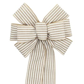 Natural White Cabana Stripe Rustic Wreath Bow (8 inch bow)