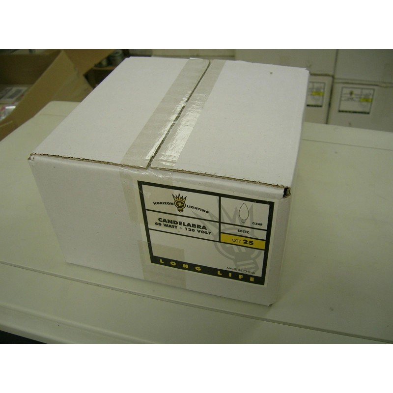 HORIZON 60WATT TORPEDO BULB, CANDELABRA BASE, CLEAR. LONG LIFE, CASE