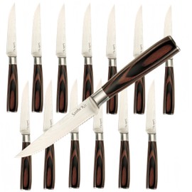 SanheKit Steak Knives Set, 6/8/14 Piece Options, German High Carbon Stainless Steel, 5cr15MoV steel, Wood Handle,Full Tang Design,serrated Meat Knife, Sharp Dinner Knives (14PCS)
