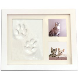 Active coco Cat Paw Kit for Dogs, Handles, Clay, Paw Shapes, Memorial Goods, Photo Frame, Wooden Kit, Pet Growth Record (White)