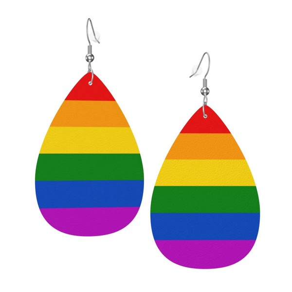 Rainbow Earrings Faux Leather Teardrop Earring Lightweight Dangle for Women