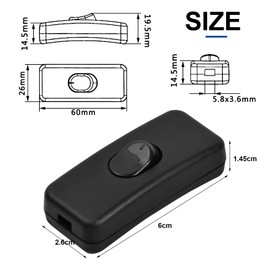 Zsanhua 2 Pieces Low Profile in-Line Torpedo Switch, 2A 250V Black Inline Cord Switch, Inline Rocker Switch Lamp Switch in-Line Switch for Small Appliance or Lamp Accepts 2 Core Flat Wire