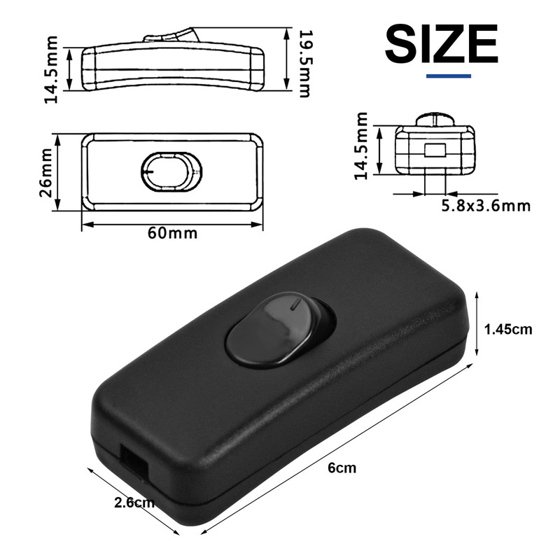 Zsanhua 2 Pieces Low Profile in-Line Torpedo Switch, 2A 250V