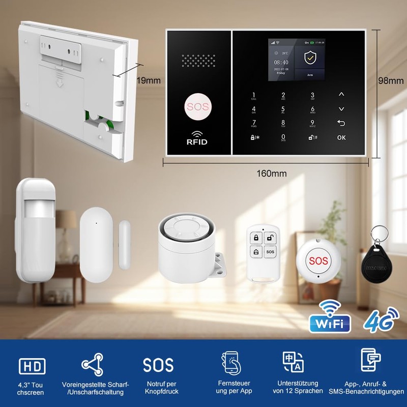 RenseCum Home & Apartment Alarm System with WiFi + 4G