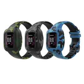 MoKo 3-Pack Strap Compatible with Garmin Vivofit jr. 3 Fitness Tracker for Kids, Soft Silicone Adjustable Replacement Band Wristband Bracelet, Camouflage Blue/Camouflage Gray/Camouflage Green