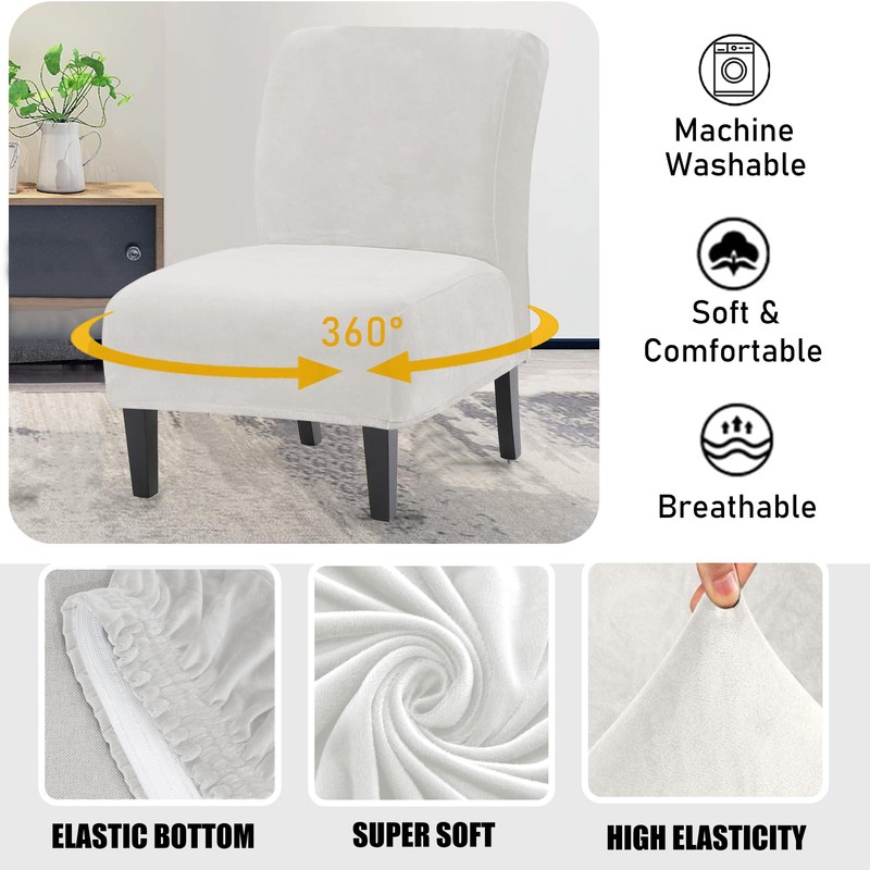 UCCONO Armless Accent Chair Slipcovers, Thick Velvet Slipper Accent Chair
