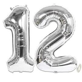 Aabellay Silver Number Balloons Large Foil Mylar Balloons 40 Inch Giant Jumbo Number Balloons for Birthday Party Decorations – Silver 12
