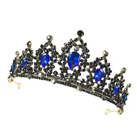 Minkissy Baroque Tiaras Rhinestone Crowns Jeweled Baroque Vintage Bridal Tiara for Wedding Prom Blue Womens Fashion Headbands