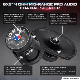 Toro Tech Audio – PM69X, 6x9 Inch 140w 4 Ohm Mid-Range Pro Audio Coaxial Speaker