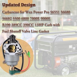 Carburetor Carb for Wen Power Pro 56551 56680 56682 5000 5500 6800 7000E 9000E R390 389CC 390CC 13HP Generator with Spark plug Fuel Shutoff Valve Line Gasket