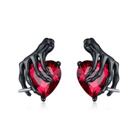 JFASHOP Skull Earrings Women's 925 Sterling Silver Skeleton Hand Earrings Birthstone Stud Earrings for Women Girls Heart Stud Earrings Skull Gifts Gothic Jewellery for Women, Silver, No