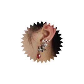 Yheakne Vintage Red Ruby Drop Earrings Crystal Flower Crawler Earrings Teardrop Ruby Dangle Earrings Cz Rhinestone Ear Climber earrings Jewellery for Women and Girls