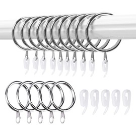 50 Set Curtain Rings and Hooks, 30mm Metal Drapery Curtain Rings Hanging Rings & 50pcs Curtain Hooks Plastic White for Curtains and Rods, Drape Sliding Eyelet Rings