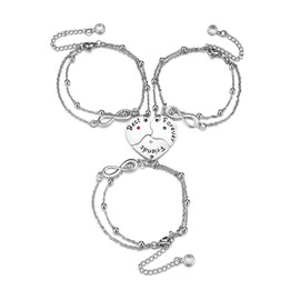 AllerPierce Friendship Bracelets for Women Girls 3pcs Best Friends Heart Puzzle Matching Bracelet Adjustable Layered Infinity BFF Bracelet Jewellry Gifts for Friends Birthday Graduation Christmas