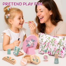 Wooden Makeup Toy Set for Girls Pretend Play Makeup Kit for Toddlers 3-5 Birthday Gifts for Girls Toys Kids Aged 3 4 5 6 7 8
