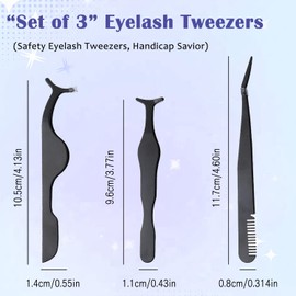 TORMEN Eyelash Tweezers Set, Stainless Steel Lash Applicator, Stainless