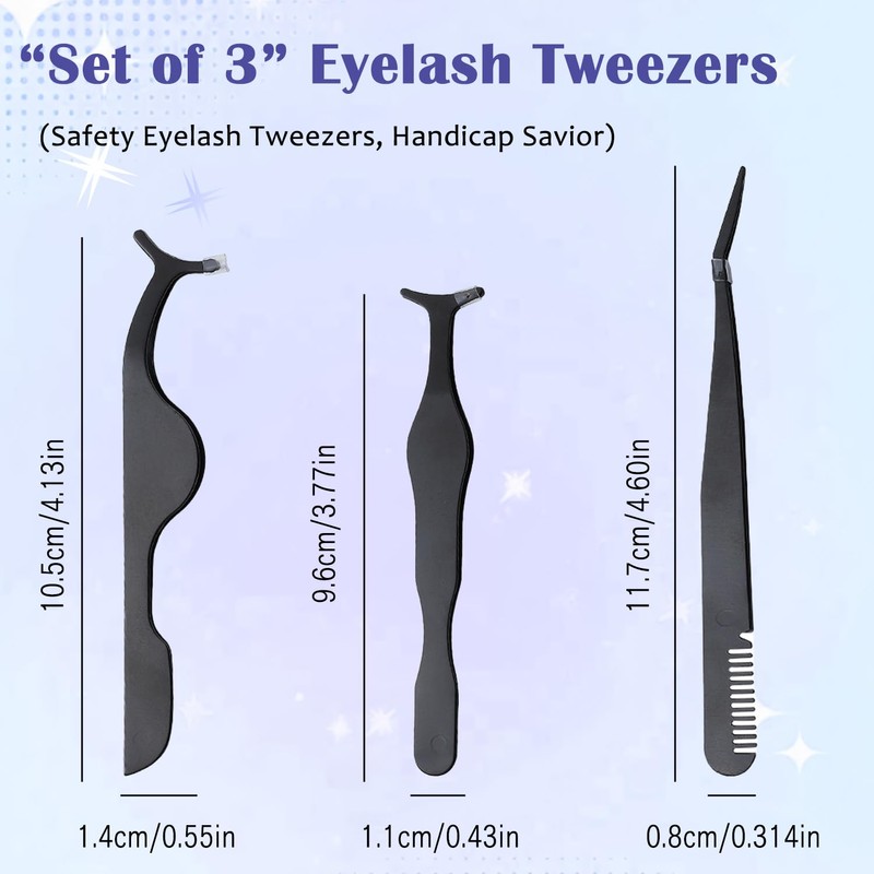 TORMEN Eyelash Tweezers Set, Stainless Steel Lash Applicator, Stainless
