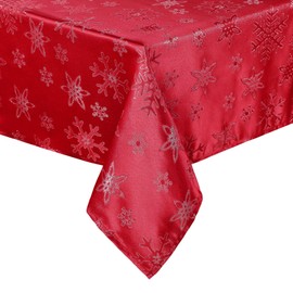 Tegeme Winter Snowflake Tablecloth Metallic Jacquard Rectangle Tablecloth Polyester Fabric Table Cloth for Winter Holidays, Dinner, Parties(Red,60" X 120")